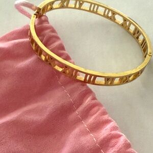 Roman Numeral Cutout Gold-Tone Bangle Bracelet Size Small